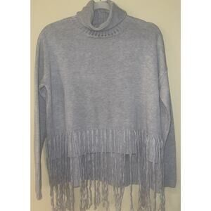 Maglia‎ Light Grey Sweater Turtleneck Fringe XL Soft Cozy Warm